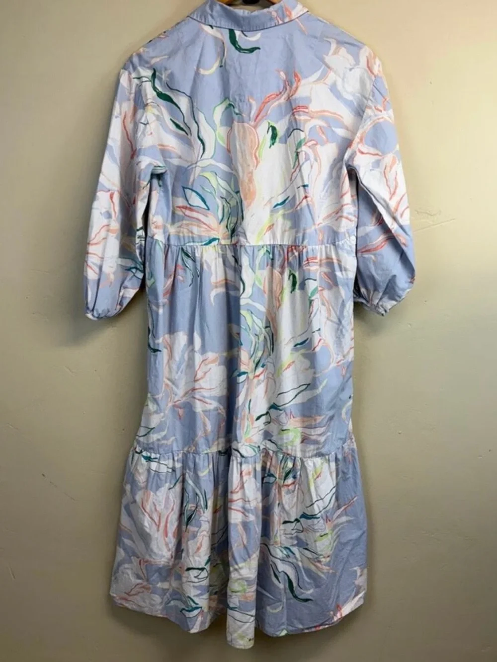 Anthropologie Maeve Bettina Tiered Midi Shirt Dress Blue Multi Floral Size S - Picture 4 of 7
